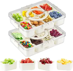 Divided Serving Tray with Lid and Handle - Snacked Box, 8 Compartment Food Storage Organizer for Kitchen and Meal - Portable & Easy to clean Utensils