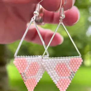 handmade flower beaded drop seed bead earrings