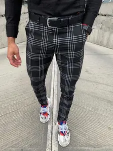 Men's Plaid Checked Business Pants, Fashionable Versatile Elegant Classic Long Pants, Comfortable Breathable Casual Men's Trousers, Slim Fit Formal Wear, Casual Fitted Trousers