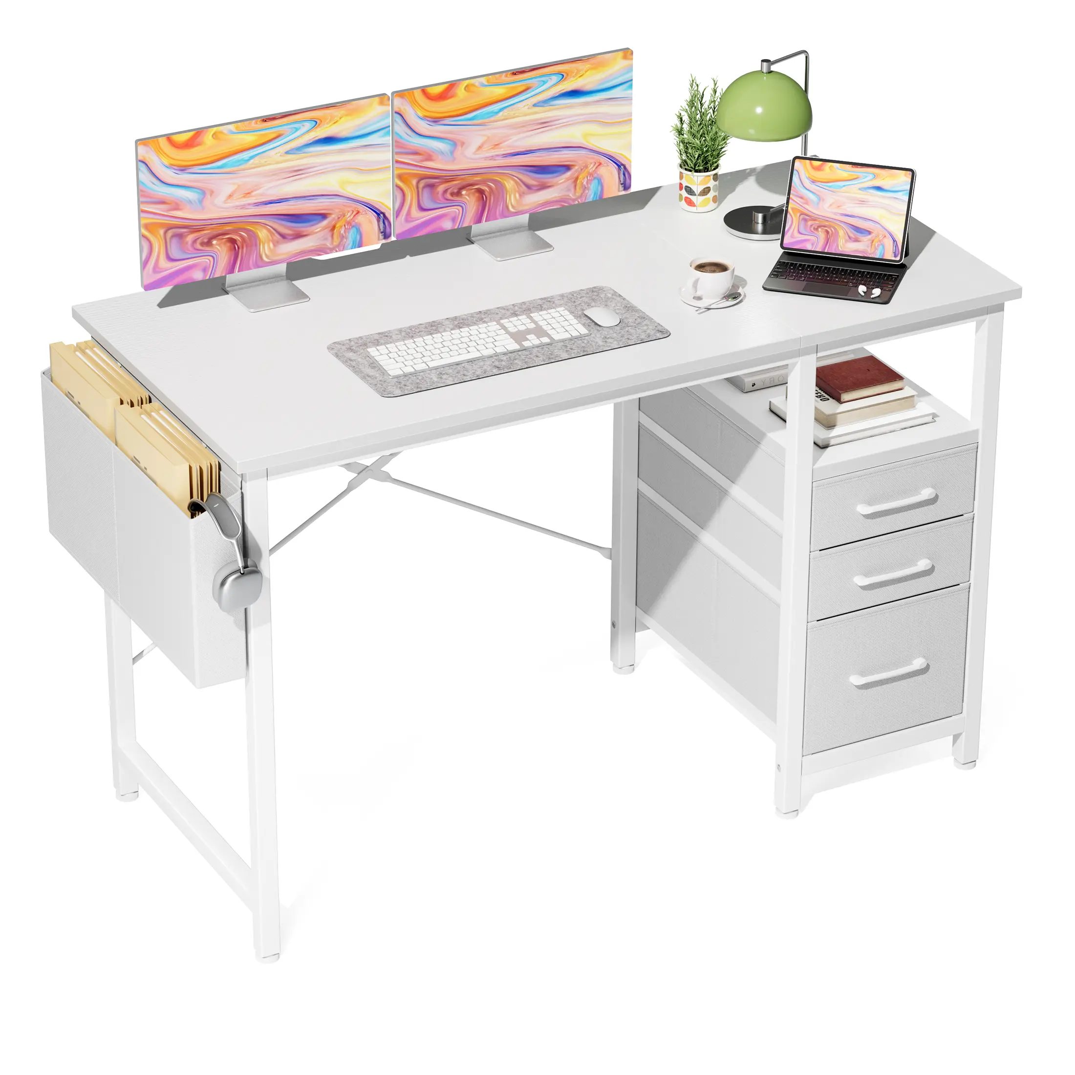 Sweetcrispy 40-Inch Minimalist Modern Study Desk - 3-Drawer Office Furniture with Side Storage Pocket, L-Shaped Drawers Desk for Home Office Bedroom, L Shape Desk