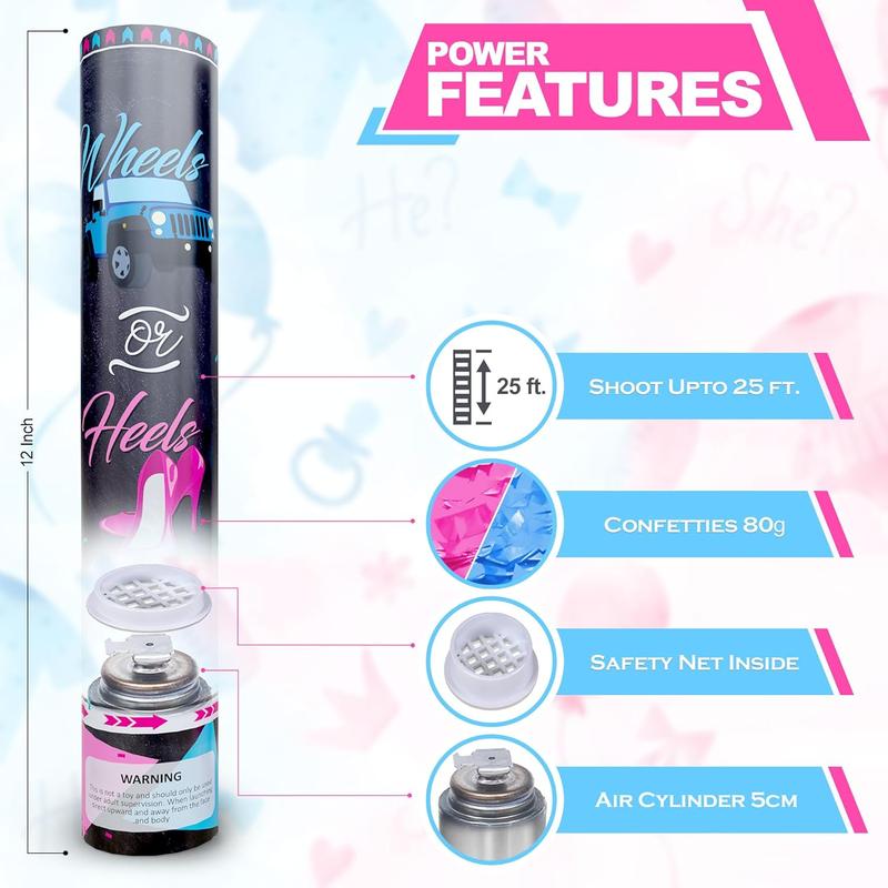 5 count Pink Gender Reveal Confetti Cannon Poppers - Biodegradable  Girl Gender Reveal Poppers Confetti - Pink Confetti Cannon Gender Reveal Confetti Poppers, Pink Confetti Popper for Party