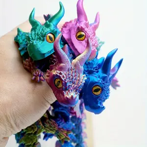 3D Printed Joint-Movable Dragon Figurine Set, Collectible Figurine, Random Gradient Color & Eye Design, Full-Joint Adjustable, Adult Desk Decor, Office Gift