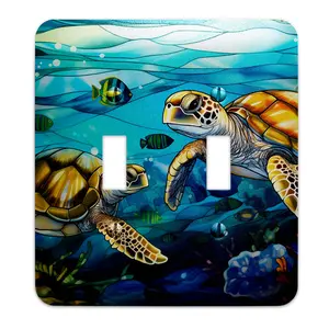 Metal SwitchPlate - Sea Turtles in the Ocean Stained Glass Design Light Switch Cover, Multiple Sizes - #5299