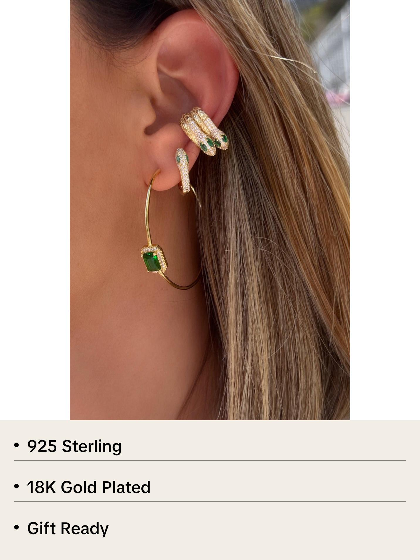 Green Ground Circle Hoop Earrings with Decorative Green Stone and Simple Design