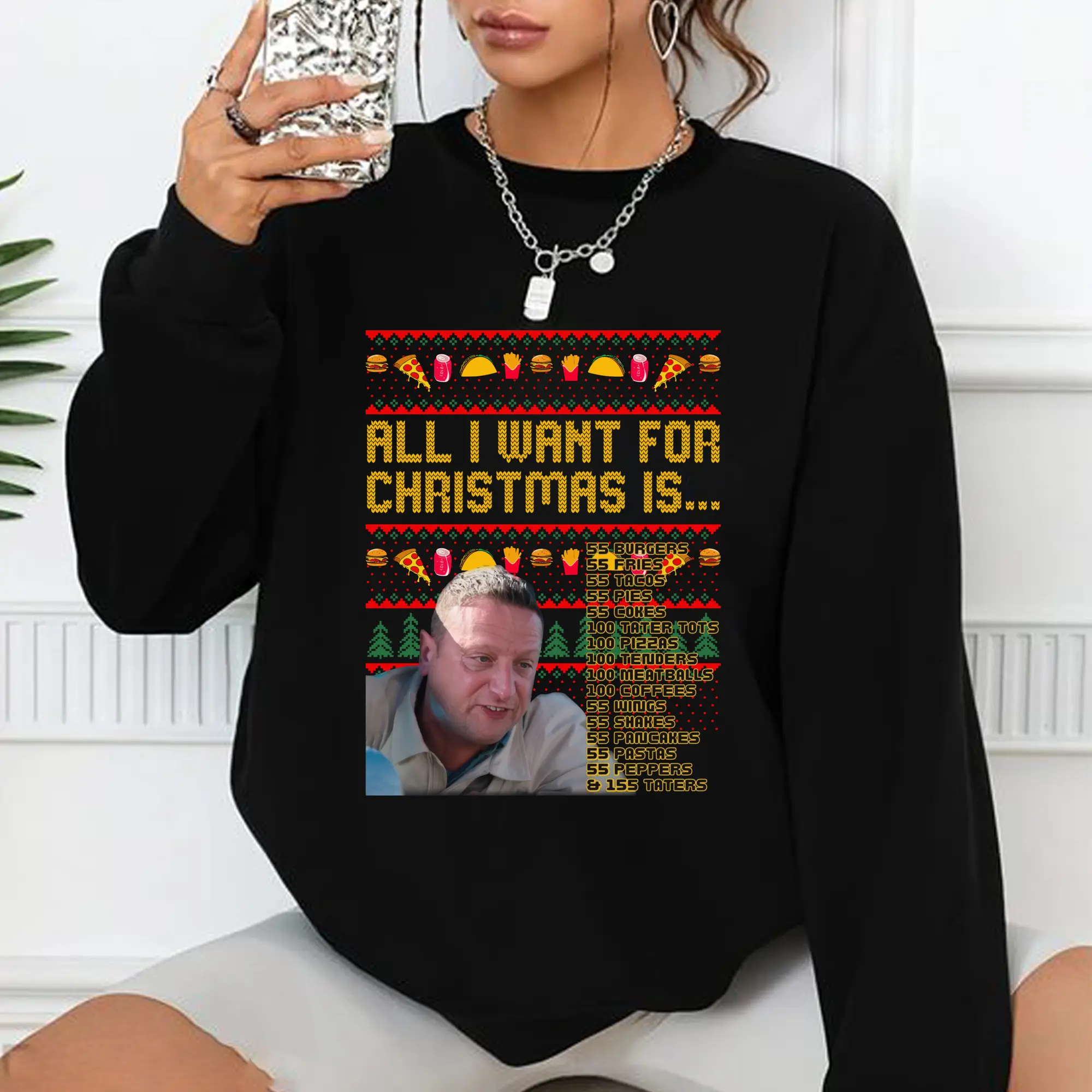 55 Burgers 55 Fries Ugly Christmas Sweatshirt, Gildan Crewneck Sweatshirt, I Think You Should Leave Shirt,  Tim Robinson Hoodie