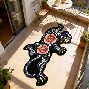 Vintage Blue Rose Tiger Print Rug, Vintage Floral Rug, Foldable Plush Carpet for Living Room Bedroom, Easy Care Large Area Mat for Home Hotel