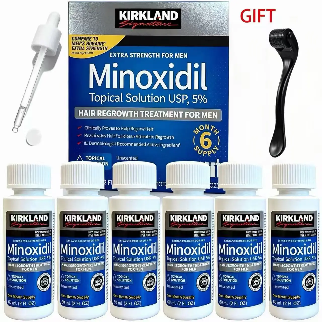 Kirkland 5% Minoxidil Liquid for Men & Women, Daily Scalp Treatment for Thinning Hair & Receding Hairline, 3-Month Supply, Strengthen Hair Roots, Increase Hair Density, Support Natural Healthy Hair Growth, Dermatologist Approved
