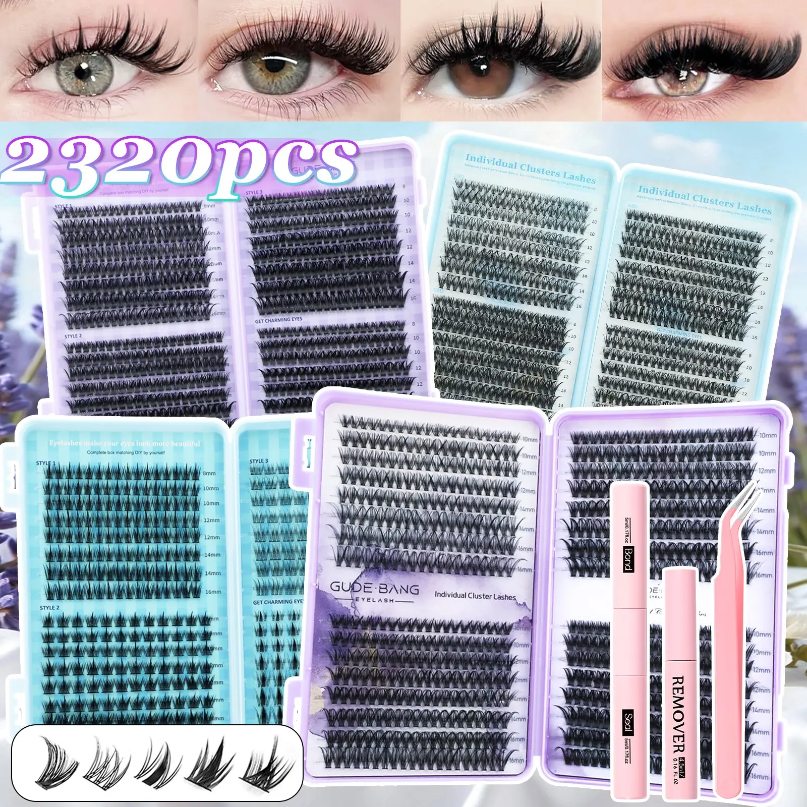 Large Capacity D Curled DIY Individual Eyelash Clusters, Eyelash Falsies, Beginner-Friendly, Cosmetic False Lashes, Eyelash Set for DIY Makeup Looks, Long-Lasting Dense Fake Lashes, Easy-to-Use Segmented Lashes