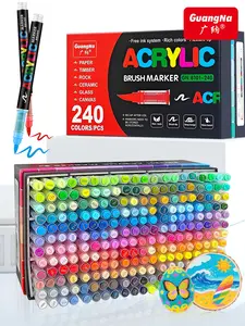 GuangNa A/S Acrylic Paint Markers Brush Tip Quick-Drying Waterproof Ink for Rock Wood Canvas Glass Ceramic Metal Art Crafts Supplies Gift