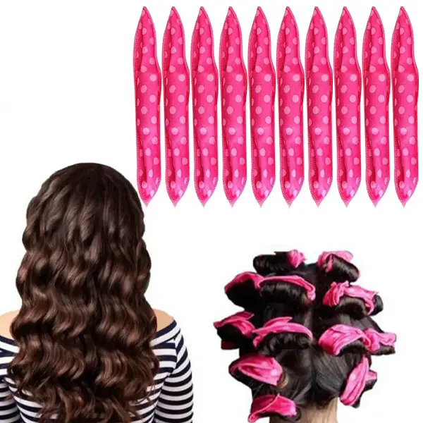 10 PCS Heatless Hair Curlers for Overnight Curls, Satin Sponge Foam Rollers to Sleep In, Soft No Heat Curlers for Long & Short Hair, Frizz-Free Hair Styling Set for Women (Pink)