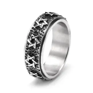 Somen 8mm Star of David Spinner Titanium Steel Ring For Men Hexagram Jewish Six Pointed Rotable Ring Party Jewelry Gifts Bague