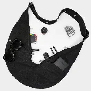 Black Denim Sash Bag - Versatile Design for Everyday Use, Ideal for School, Work, or Casual Outings