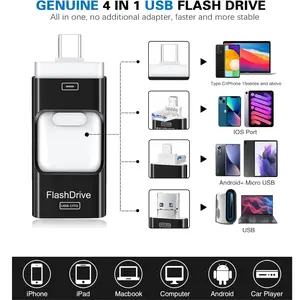 Flash Pen Drive for iPhone, 4 in 1 USB Type C Memory Stick, Photo Stick External Storage Thumb Drive for iPhone iPad Android Computer and More Devices