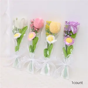 Handmade Crochet Flower Bouquet, 1 Count Artificial Flower Bouquet, Decorative Flowers for Home Party Wedding Anniversary Festival, Artificial Mixed Flower, Colorful Simulated Flower, Colorful Fake Flower