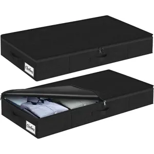 Under Bed Storage Container Bins 2 Pack 4.5 Inch Slim Low Profile Underbed Clothes Storage Organizer for Dorm Home Use for Blanket and Toy Storage Box W Sturdy Bottom Sides Foldable Thick Fabric
