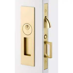 Emtek 2154US15138 Narrow Modern Rectangular Pocket Door Mortise Lock Passage for 1.37 in. Thick Doors - Satin Nickel