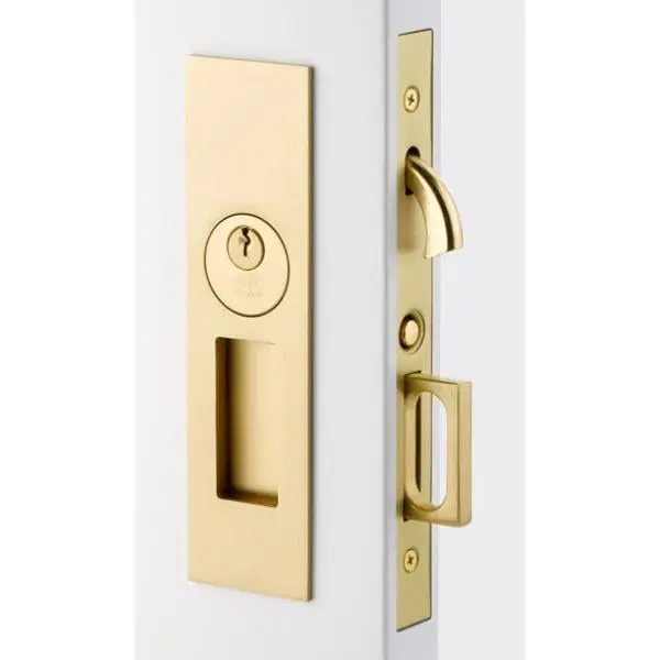 Emtek 2154US15138 Narrow Modern Rectangular Pocket Door Mortise Lock - Satin Nickel, Passage Function Supplied, Keyed Function Supplied, 2 Keys, Handing Not Required, for 1.37 in. Thick Doors, Pocket Doors, Door Locks