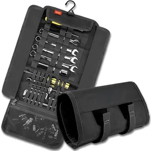 Tool Roll Bag - Roll-Up Tool Pouch Wrench Sturdy Organizer Handlebar Tool kit for Harley, Enduro, Dirt , UTV, and  Accessories Gear, Tools Not Included