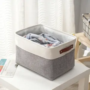 Cotton and Linen Thickened Storage Basket, Clothes and Socks Storage Box, Book Finishing Box, Folding Washed Portable Storage Basket, Large Size.
