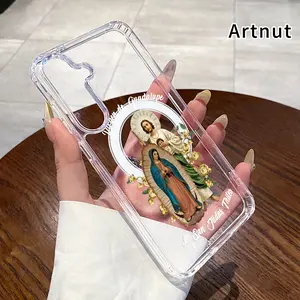 Magnetic Soft Case for Samsung Galaxy S26 Edge S23 Ultra S24 Plus FE S25 S22+ Divine Holy Trio Pattern Anti-Yellowing Shockproof ultra-thin Silicone Crystal Transparent Acrylic Large Hole Cover Supports Wireless Charging