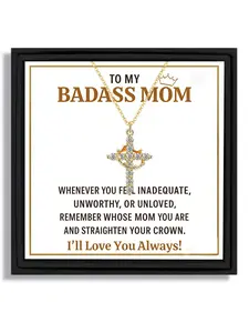1 piece motivational crown cross pendant necklace exquisite jewelry gift box for Mother's Day suitable for mom with blessing card and box