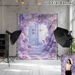 2D Flat Banner, 1pc Flower Room Backdrop, Floral Wedding Valentines Inside House Birthday Photography Banner, Photo Studio Posing Props Scenery, Suitable for Newborn Photography, Portrait, Wedding, Birthday Party, Home Decor, Photography Studio