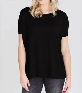 TRENDSup Bamboo T2195 Women's Famous Piko Style Top Short Sleeve Bamboo Top Loose Fit Clothing Summer Lightweight Womenswear Comfortable Boho Collar Coordinate Jeans