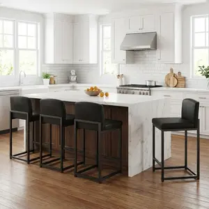 Bar Stools Set of 4, Counter Height 24.8'' Barstool PU Leather with Back, Modern Upholstered Island Chairs with Metal Legs for Kitchen Island, Bar, Counter, Black