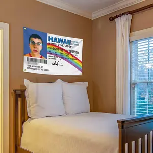 Hawaii ID Flag Fake Driver License 3x5 ft Mclovin Tapestry, Polyester with 4 Brass Grommets, Mc Loving Funny flags Poster for College Dorm Outdoor Banner Room Decor Home Decor Supplies