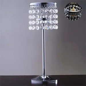 Crystal Beaded Chandelier Candle Holder 12" Silver - Stunning Metal Tealight Stand for Pillar Candles