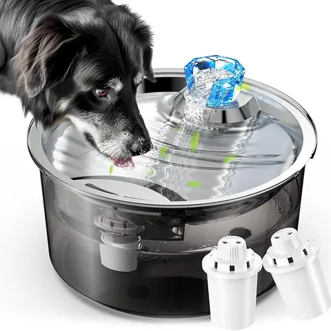 304 Steel Bowl Filtered Dog Water Fountain, 10L (2.6 Gal) with 7-Layer Hair & Metal Filter, 5V Low-Voltage Quiet Pump, Flowing Water, Clean Sip, Power-Saving for Large Dogs & Multiple Pets