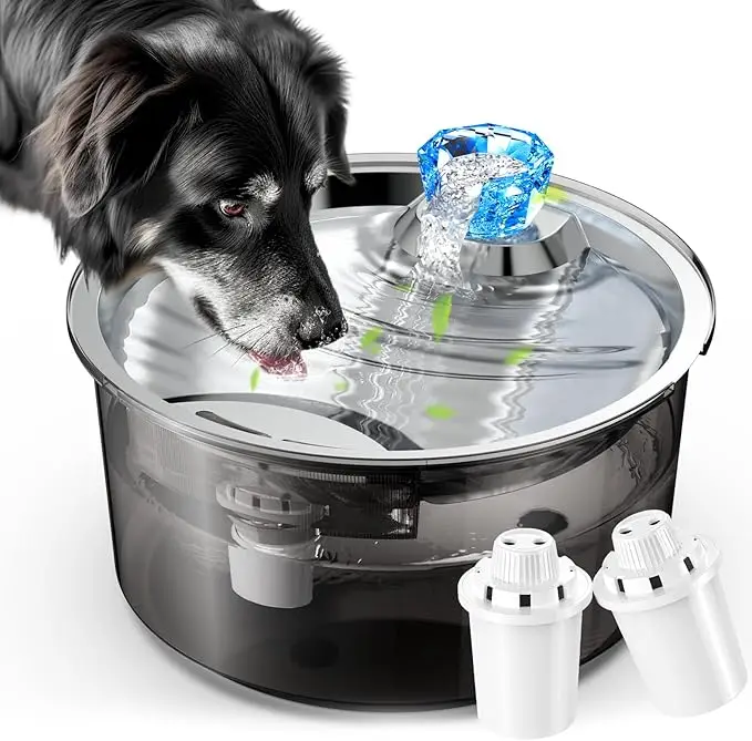 2.6 Gallon Dog Water Fountain, 10L Dog Clean Water Bowl Dispenser with Stainless Steel Filtered Drinking Water Fountain for Dogs & Cats & Multiple Pet