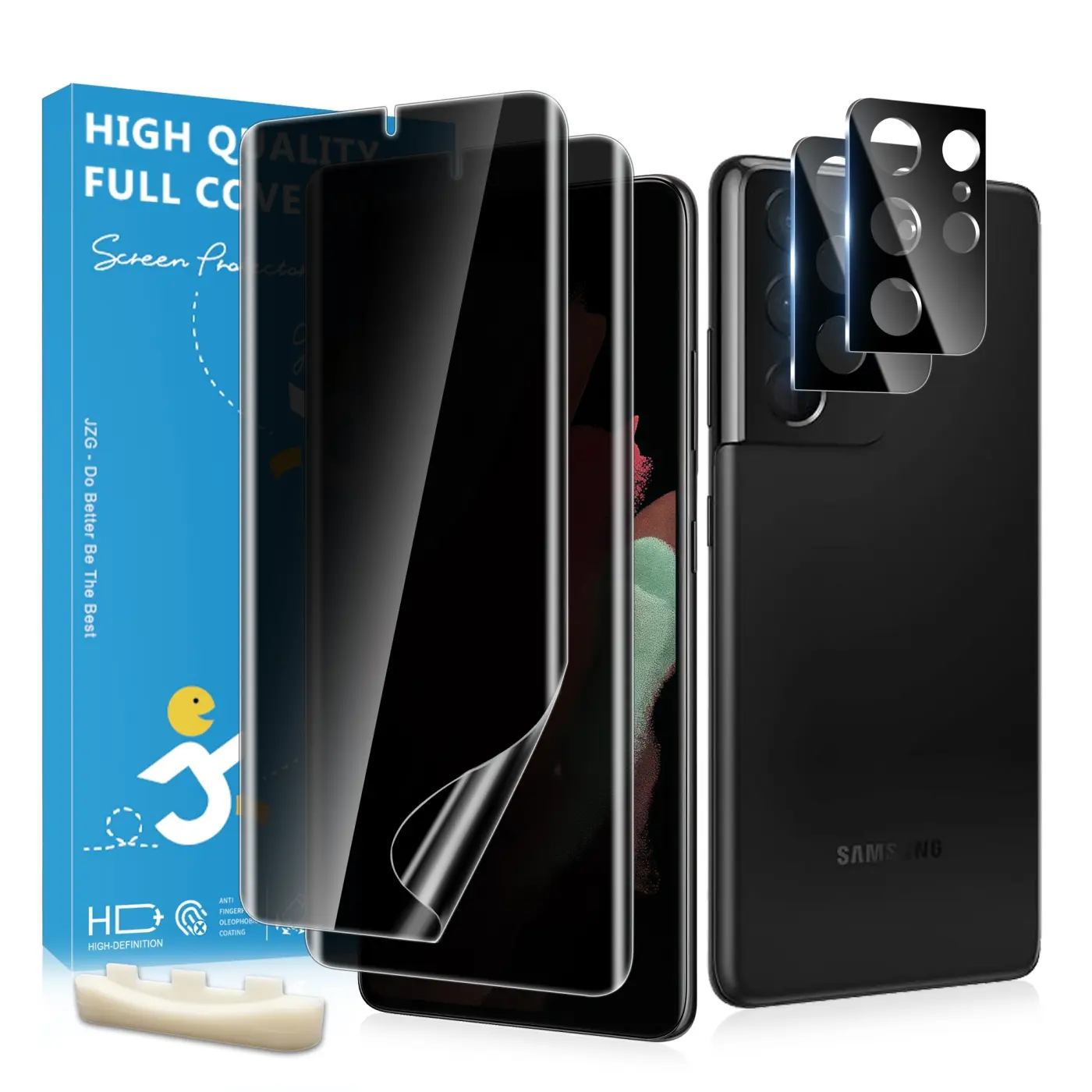 JavoYion 2 pack+2 pack for Samsung Galaxy S21 Ultra - 2 Pack Privacy Soft Film + 2 Pack Lens Protector - Fingerprint Unlock Compatible, 28° Anti Spy, Easy Installation, Bubble-Free, Case Friendly