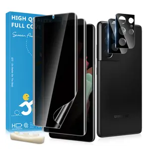 JavoYion 2 Pack for Samsung Galaxy S21 Ultra / Note 20 Ultra Privacy Screen Protector Soft Film and 2 Pack Lens Protector, Fingerprint Unlock Compatible, 28° Anti Spy, Easy Installation, Bubble-Free, Case Friendly