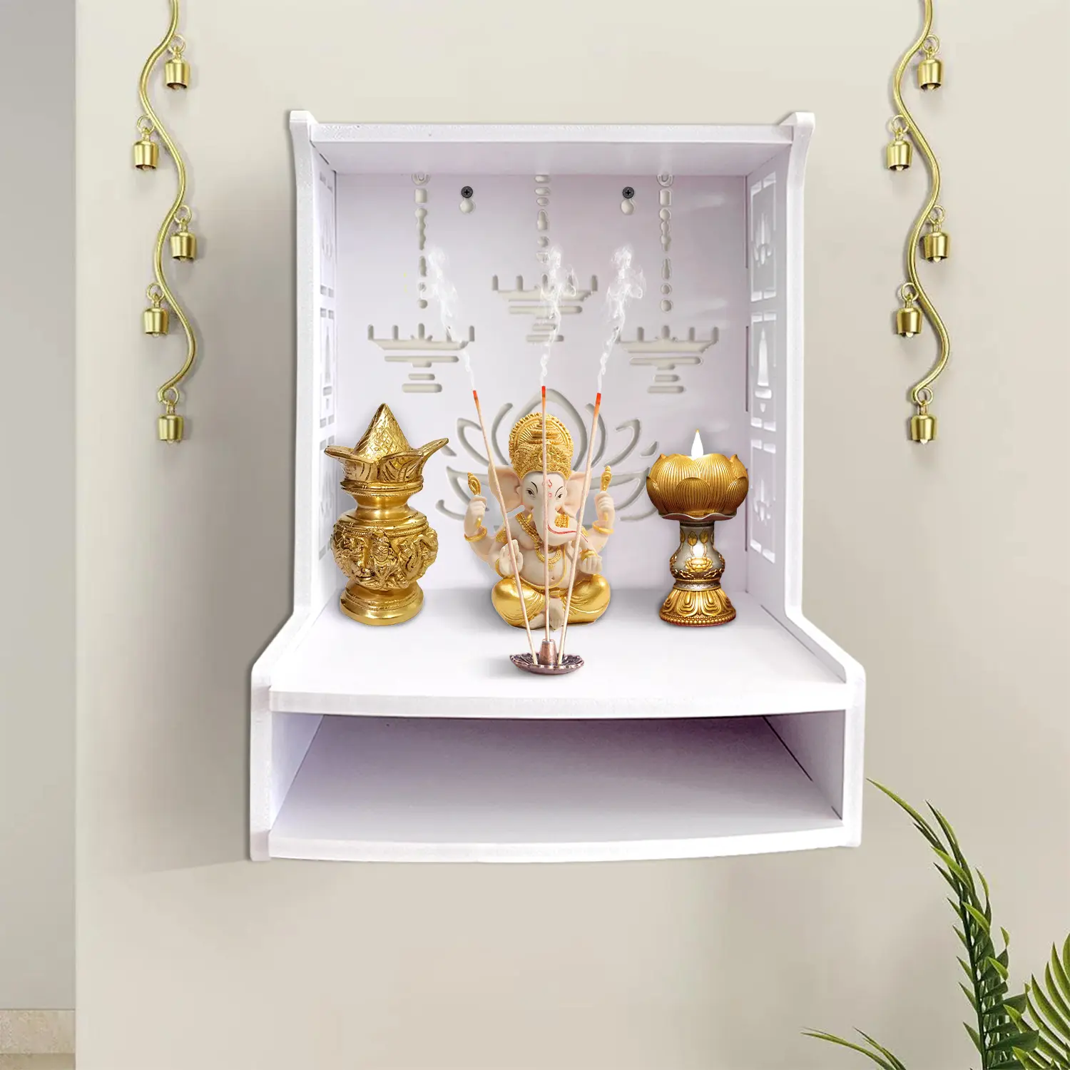 Simple Puja Rack Modern PVC Wall-Mounted Temple, Pooja Mandir & Storage Rack, 12.6 Inch ...