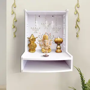 Modern PVC Wall-Mounted Temple, Pooja Mandir & Storage Rack, 12.6 Inch High, Indian DIY Home Decor for Home Office Use, Wall Shelf Unit