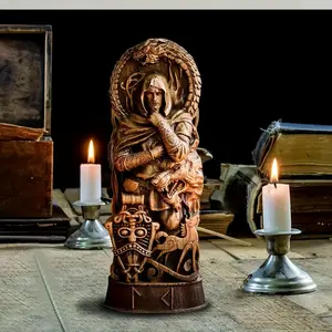 Gothic Style Nordic Gods Viking Theme Sculpture, Religious Ornament for Worship Altar, Home Decor (Wine Cabinet, Bookshelf)