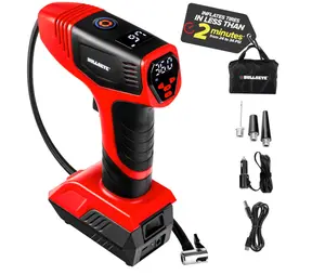 BULLSEYE PRO Tire Inflator with Pressure Gauge, Compact and Portable, Automatic Shut Off, 150 PSI Max, USB Home Rechargeable and Cord for Vehicular Use As Seen On TV (9475)