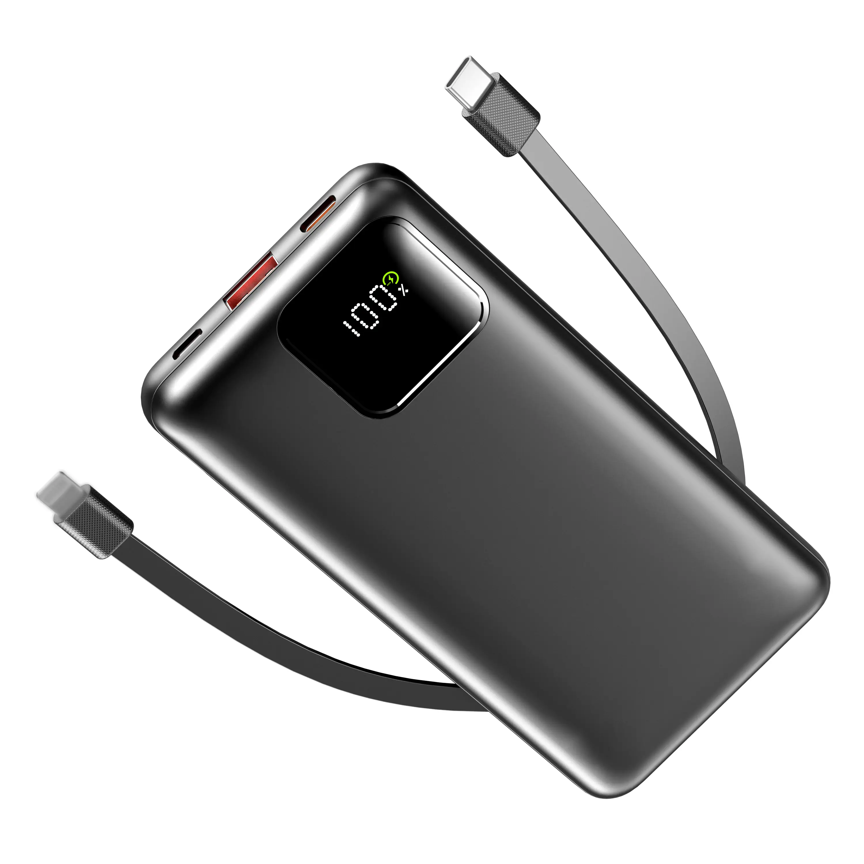 Slim 10000mAh Portable Charger, 22.5W Fast Charging Power Bank w/ Integrated Cables, 4 Outputs & 2 Inputs for iPhone, Samsung, Google Pixel, iPad More