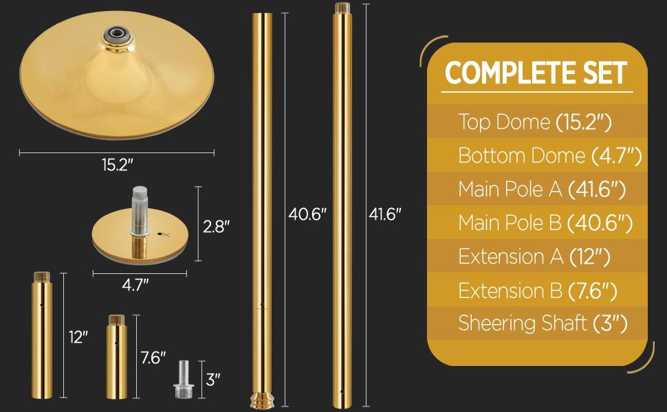 【Heavy Duty】Yaheetech Professional 45mm Portable Chrome Dance Pole, with 2 Modes Spinning Static Dancing Pole For Home Portable Removable Home Dancing Pole, Height Adjustable 7'-9'