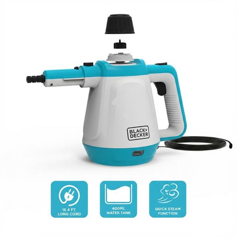 Black + Decker Multi-Use Steam Cleaner + Mop Combo - Versatile Cleaning Tool with Steam Function for Efficient Dirt Removal
