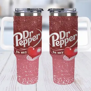 Dr Pepper Design 40oz Tumbler, Stainless Steel Cup with Handle, Straw and Lid, Insulated Large-Capacity Drinkware for Men and Women, Perfect for Home, Office, and Valentine's Day gift - Quick Delivery