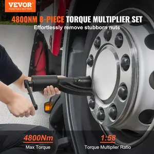 VEVOR Torque Multiplier, 1 Inch Drive Lug Nut Wrench/Multiplier Heavy Duty Torque Multiplier Wrench Set, 1:58 4800N.m Lug Nut Remover, Includes 8 Sockets (24-38mm) and Storage Case