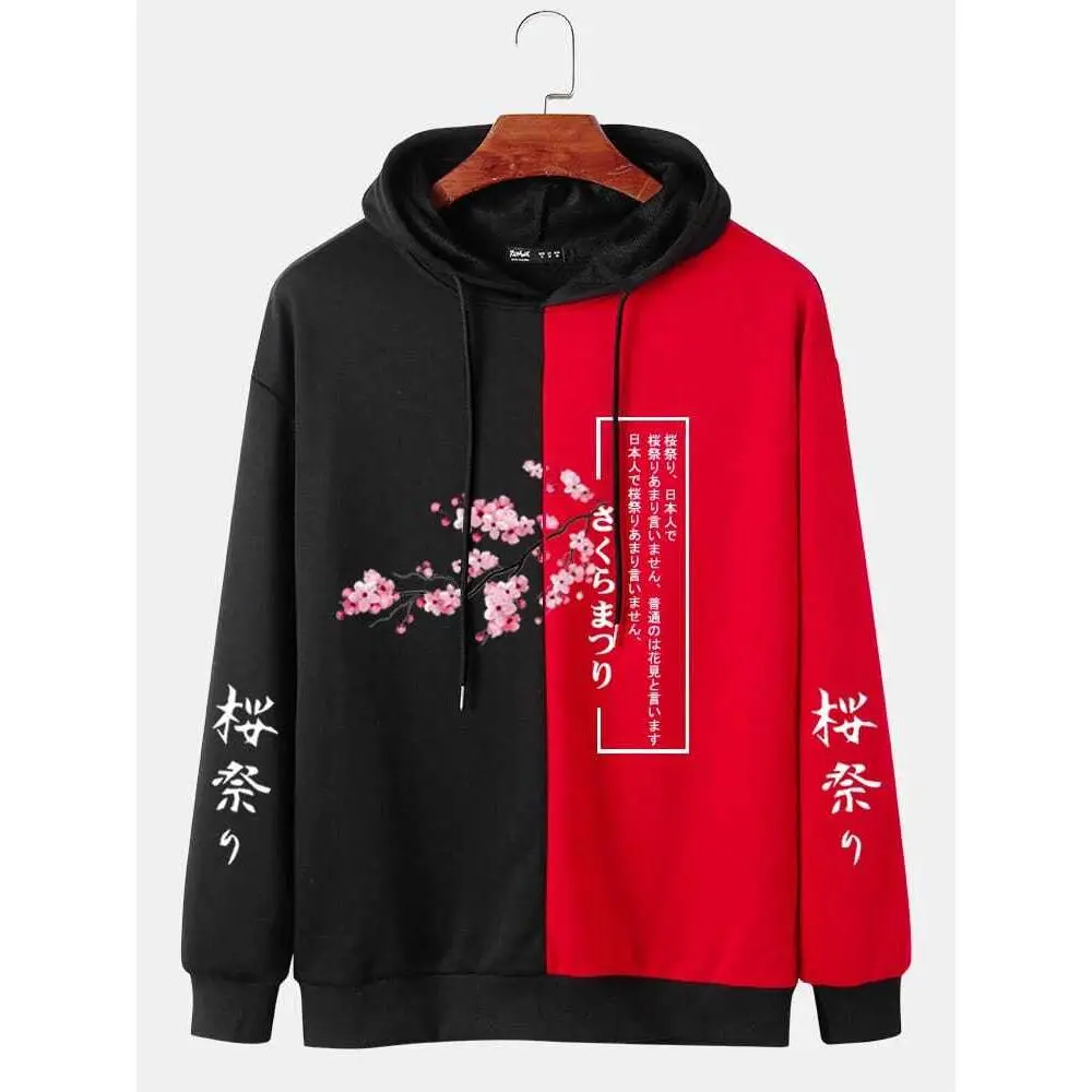 Black and red color blocked hoodie