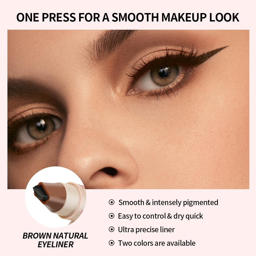 2-in-1 Rotating Winged Eyeliner Stamp Pen, Waterproof Quick Dry Longwear Eye Liner, Black & Light Brown Dual-Head Precise Makeup Lip Liner