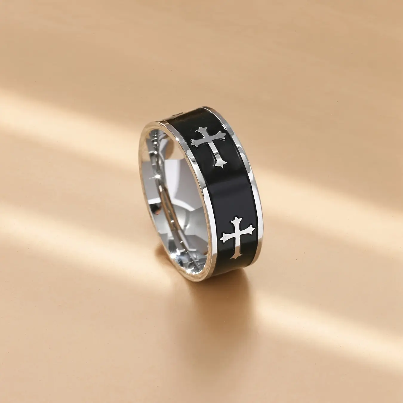 Men's Stainless Steel Cross Ring - Dark Aesthetic, Grunge Graphic, Double Layered, Stackable Punk Gothic Jewelry for Daily & Special Occasions (1pc Gift Accessory), Dark Aesthetic Rings, Stackable Finger Rings