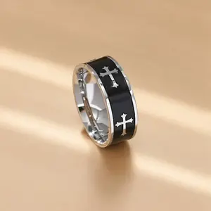 1pc Stainless Steel Punk Gothic Cross Pattern Men's Rings Gift Jewelry, Suitable For Daily Special Occasions