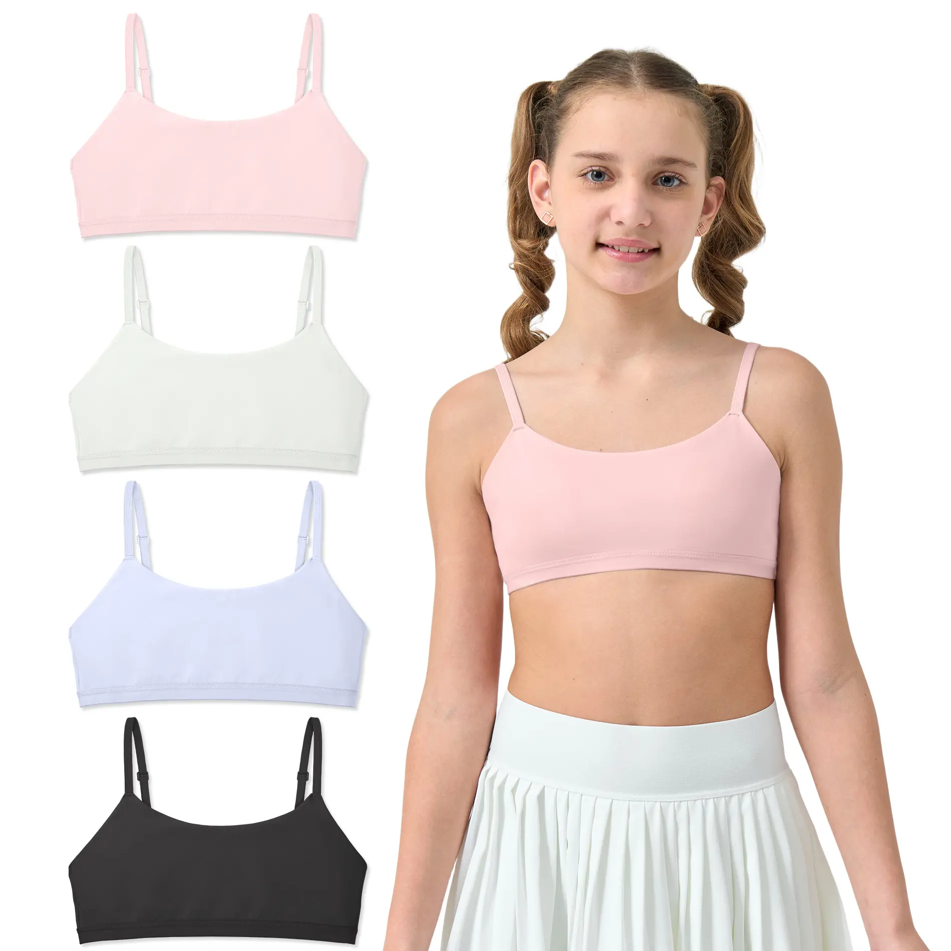 Sascina Girls Soft First Bra with Natural Fit, Training Bras for Girls 7-8, 8-10, 10-12 Cami with Double-Layer Lined Fabric [203]