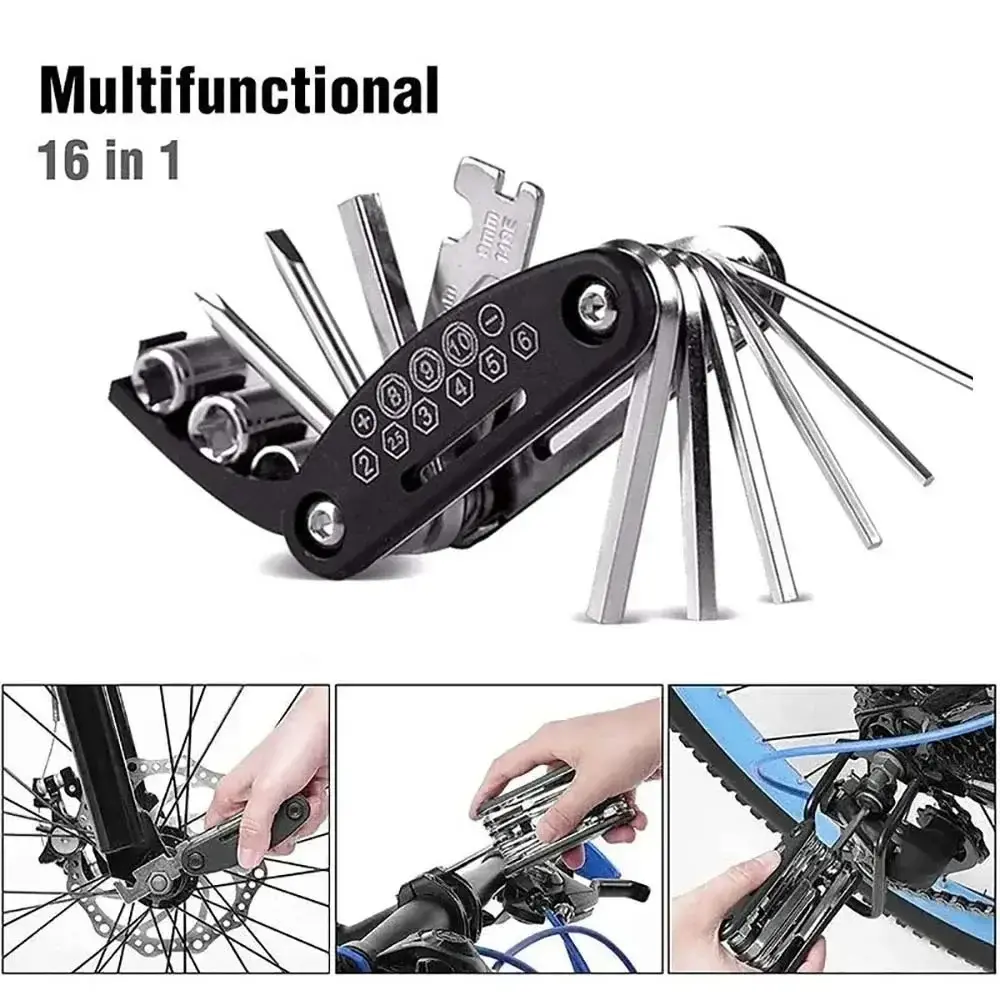 16-In-1 Portable Multi-Function Tool Kit, Bicycle Repair Set, Screwdriver Wrench Kit, Outdoor Bike Tools, Compact and Versatile, Multifunctional, Easy, Cycling