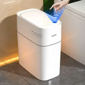 Joybos Narrow Auto-Bag Trash Can(battery not included), 3.8 Gallon Touchless Smart Touchless Motion Sensor Adsorption Bathroom Trash Can, Ultra-Thin Motion Sensor Plastic Narrow Trash Can for Bedroom, Office, RV, White